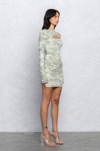 Marble printed ribbed mini dress