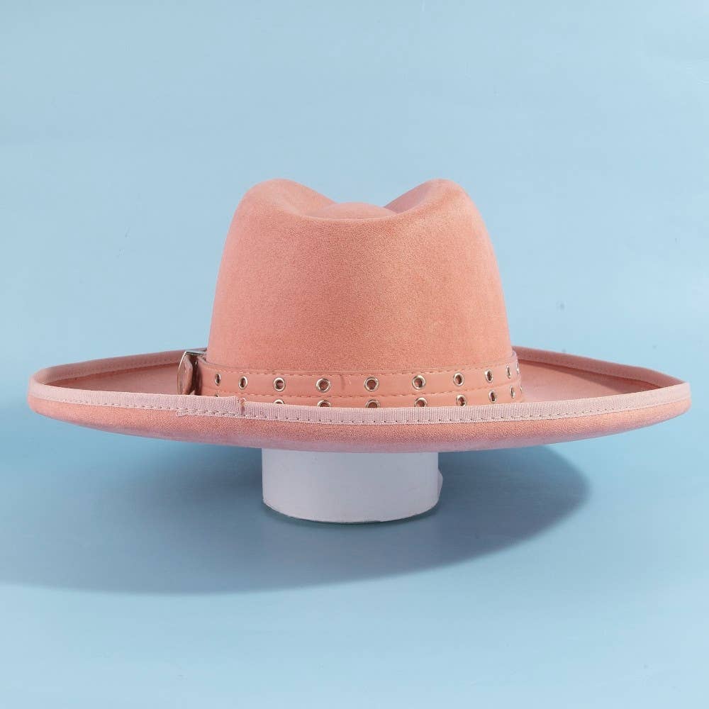 Grommet Belt Faux Suede Fedora Hat