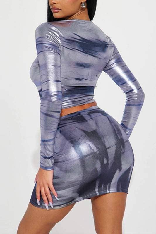 Metallic shirt and skirt set