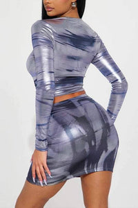 Metallic shirt and skirt set