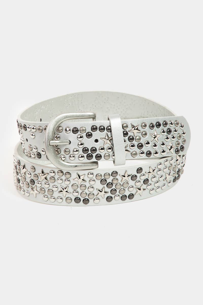 Metallic Stars And Stud Vegan Leather Belt