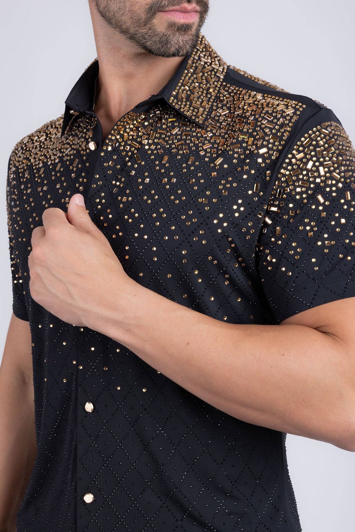 Men's Rhinestone Stretch Short Sleeve Shirt
