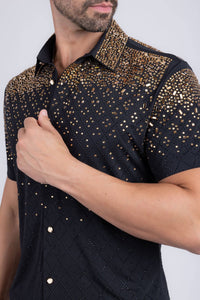 Men's Rhinestone Stretch Short Sleeve Shirt