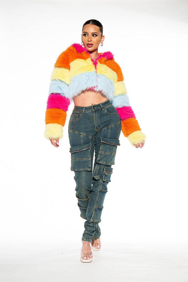 Rainbow Faux Fur Jacket