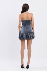 Coated stretch pleather bubble mini dress