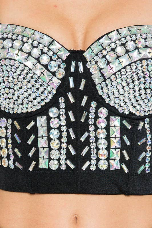 Rainbow Stones Pattern Crop Bustier Top