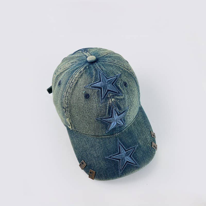 Retro Raised Star Embroidery Baseball Cap