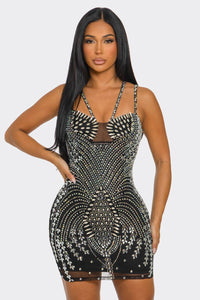 DOUBLE-STRAP CORSET RHINESTONE MINI DRESS