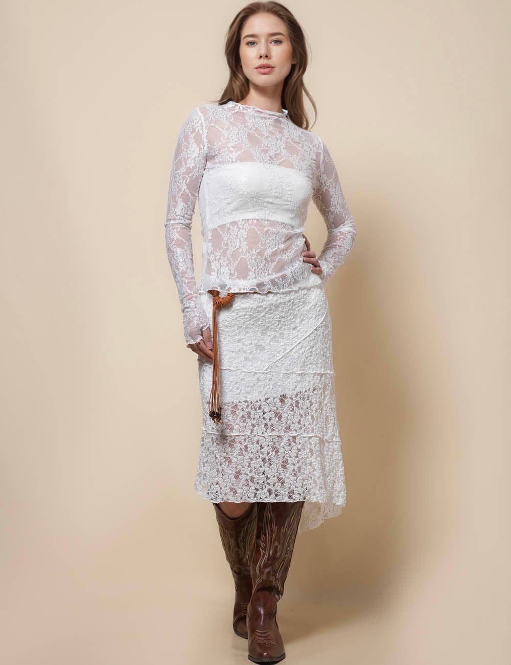 Turtle Neck Sheer Lace Top