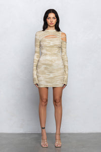 Marble printed ribbed mini dress