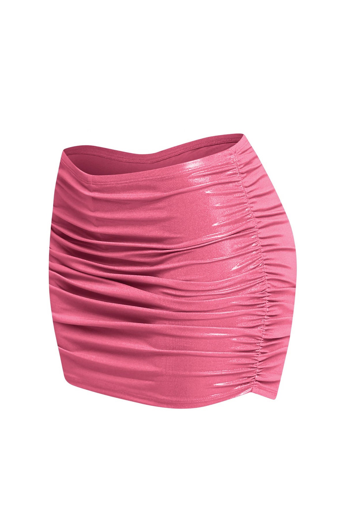 Slinky foiled ruched skirt with shorts under