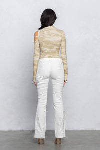 Marble printed ribbed mock-neck bodysuit