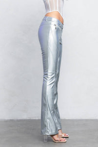 V-cut Faux leather boot-cut pants