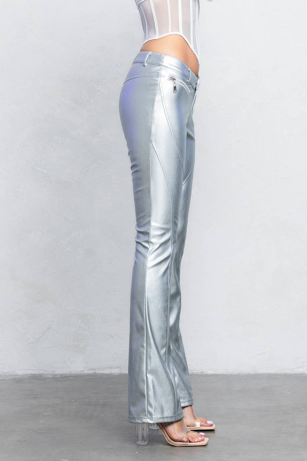 V-cut Faux leather boot-cut pants