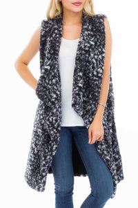 Open Front Faux Fur Leopard Long Vest