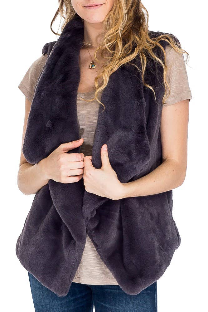 Fluffy Faux Fur Fold Over Collared Short Vest