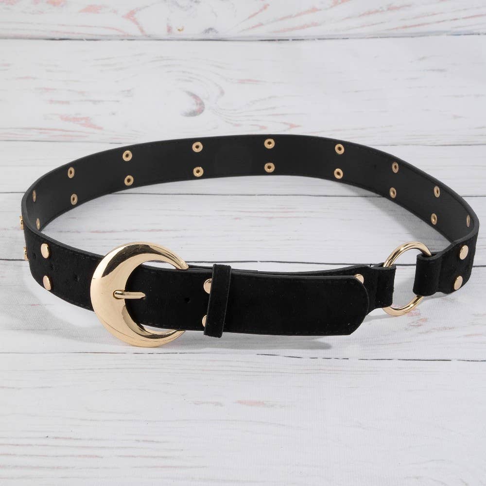 Studded Trim Vegan Leather Belt