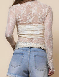 Turtle Neck Sheer Lace Top