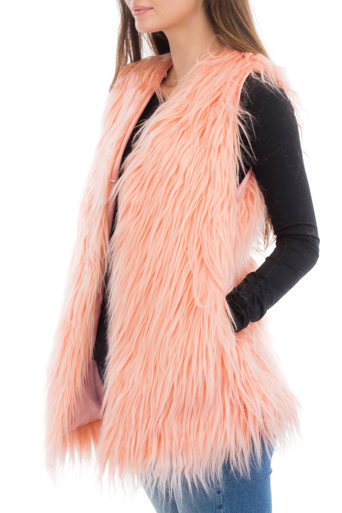 Solid Shaggy Faux Fur Vest