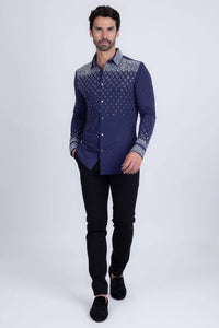 Men's Rhinestones Geometric Long Sleeve Shirts