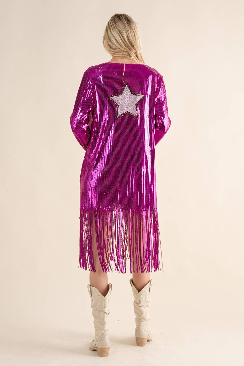Sequin Fringe Star Back Open Jacket