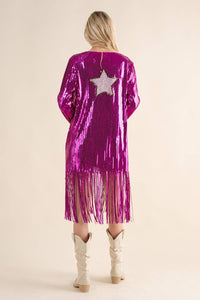 Sequin Fringe Star Back Open Jacket