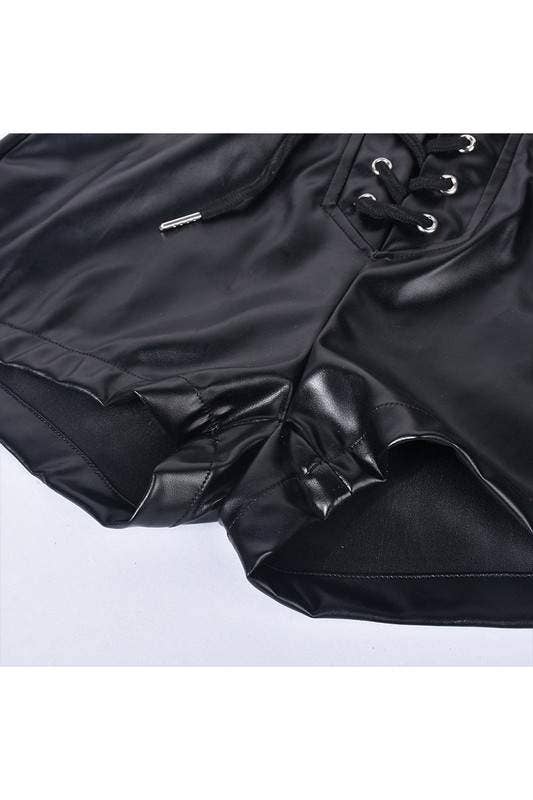 Lace up faux leather shorts