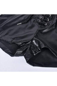 Lace up faux leather shorts
