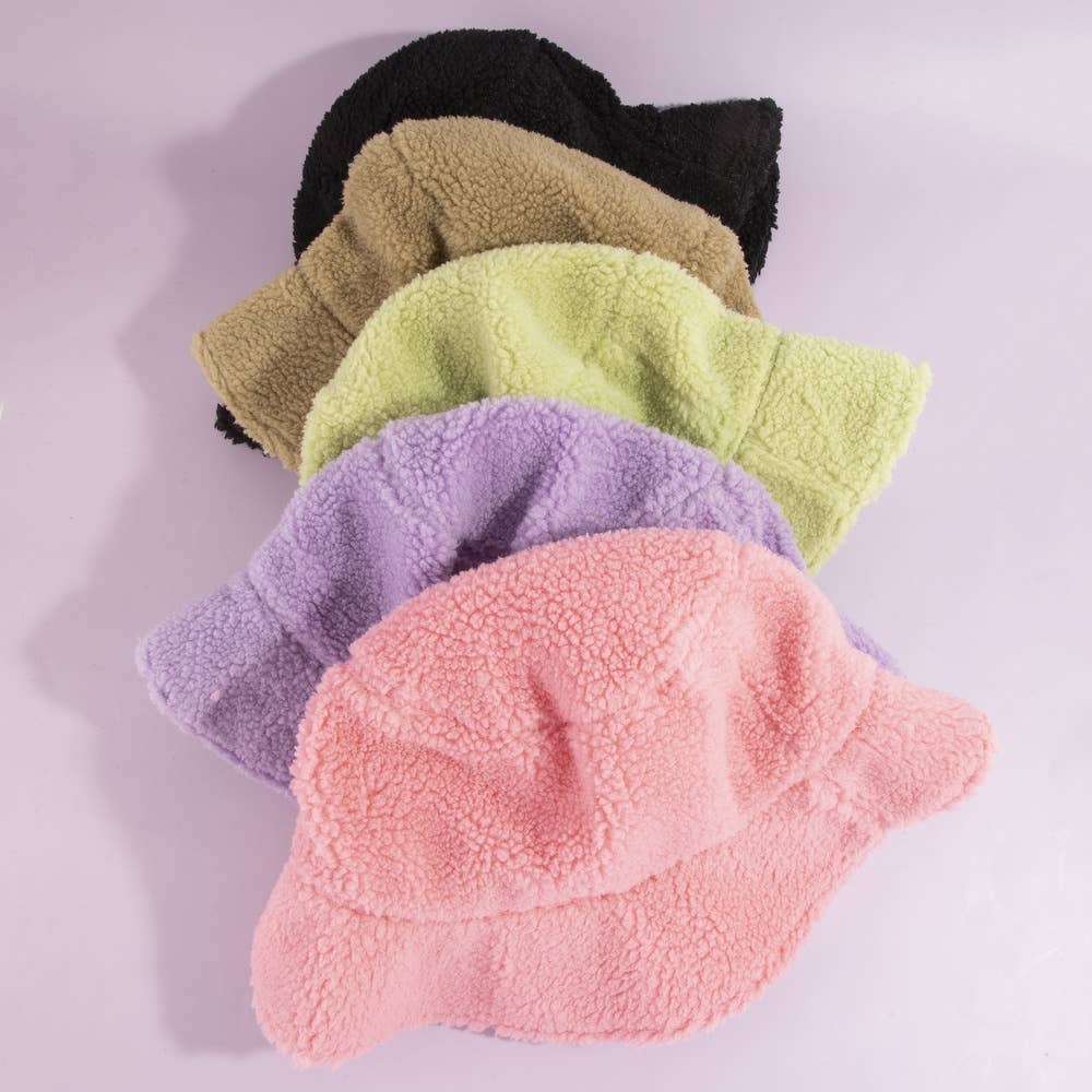 Solid Sherpa Teddy Fleece Bucket Hat