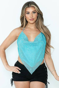 Dazzling Rhinestones Halter Crop Top