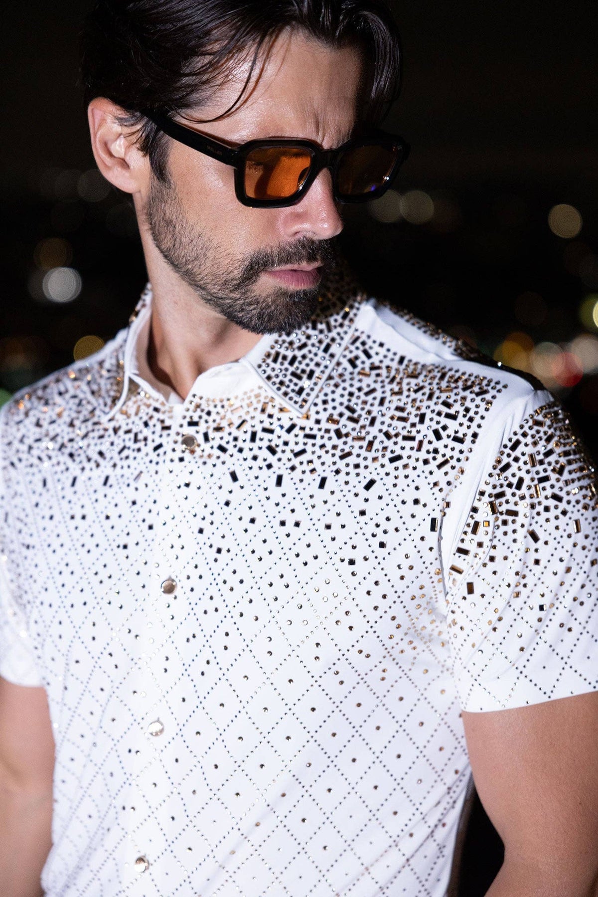 Men's Rhinestone Stretch Short Sleeve Shirt