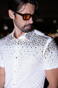 Men's Rhinestone Stretch Short Sleeve Shirt