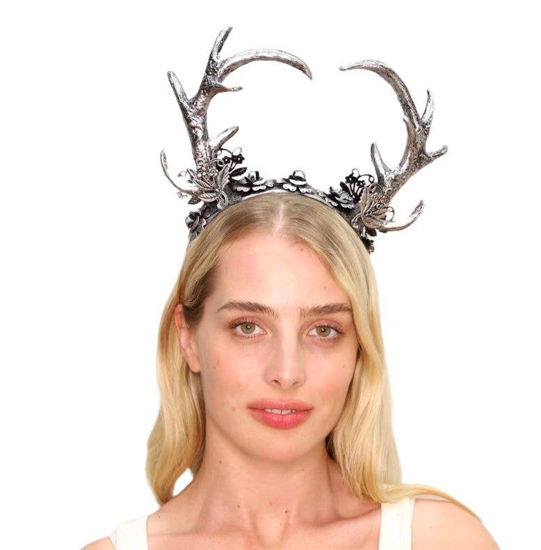 Silver Woodland Antlers Headband