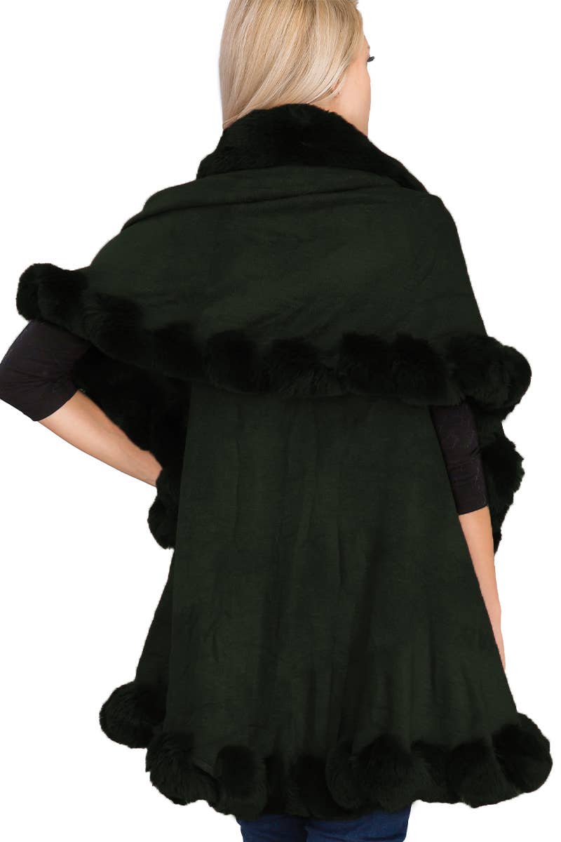 Luxury Bubble Faux Fur Double Layered Cape Poncho