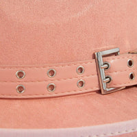 Grommet Belt Faux Suede Fedora Hat