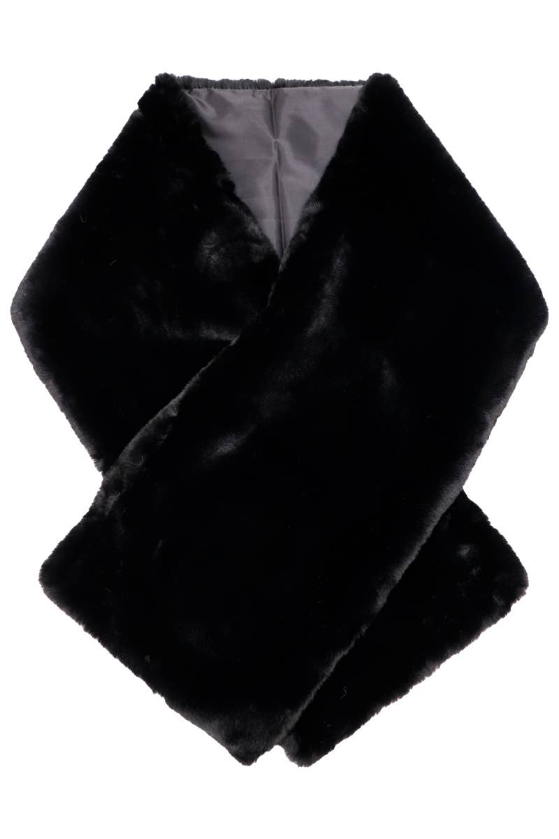 Lux Fluffy Faux Fur Satin Lined Stole Shawl Scarf