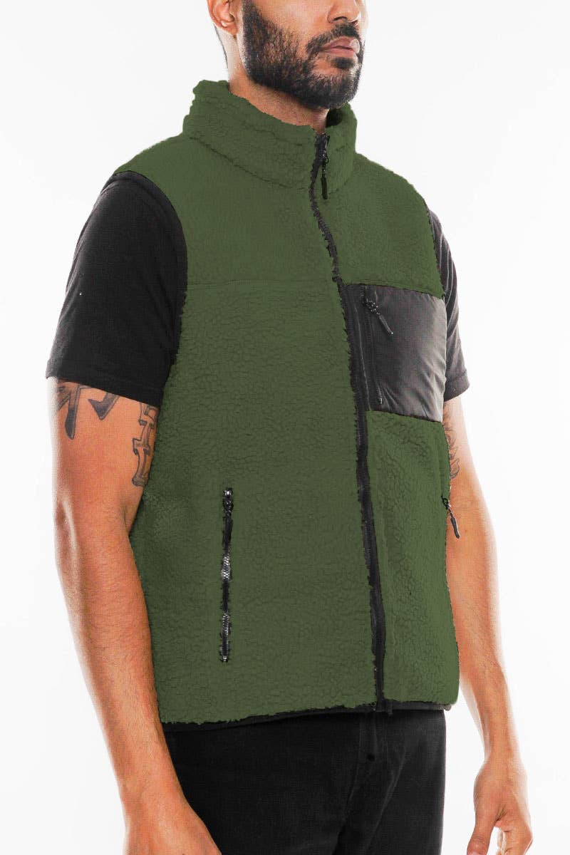Mens Sleeveless Sherpa Fleece Zip Up Vest