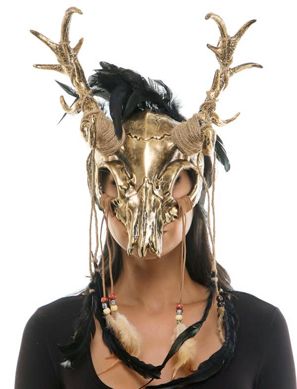 Gold Deer Skull Antler Mask