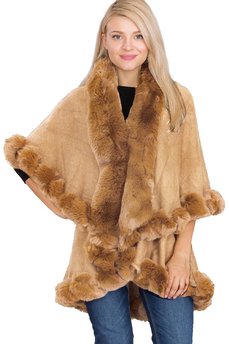 Luxury Bubble Faux Fur Double Layered Cape Poncho