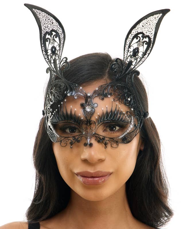 Black Filigree Bunny Mask