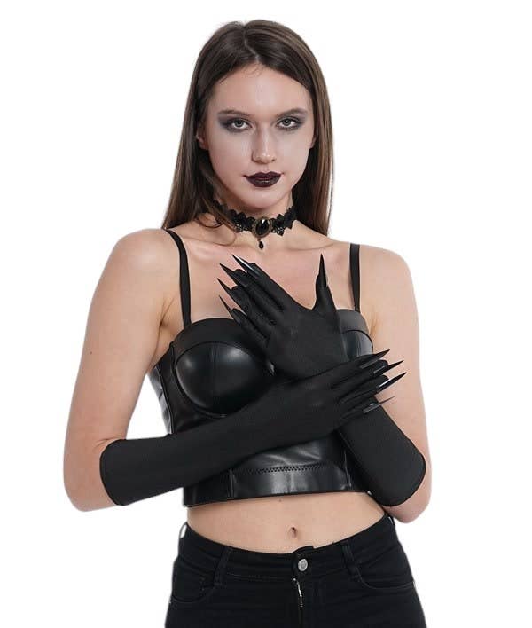 Black Long Gloves With Nails