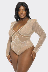Plus Size  Rhinestone Fishnet Bodysuit