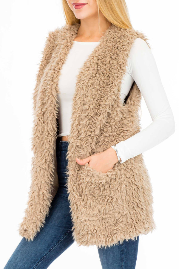 Extra Soft Brushed Faux Fur Long Vest with Pockets