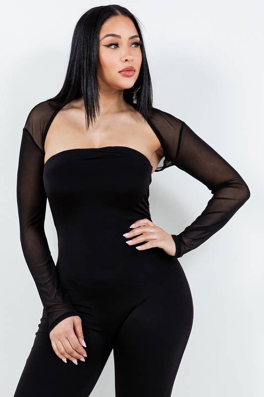Plus Mesh Long Sleeve Shrug