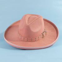 Grommet Belt Faux Suede Fedora Hat