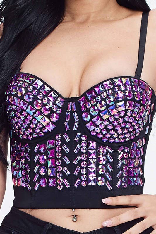 Rainbow Stones Pattern Crop Bustier Top