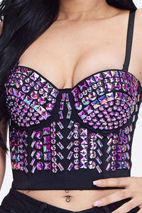 Rainbow Stones Pattern Crop Bustier Top