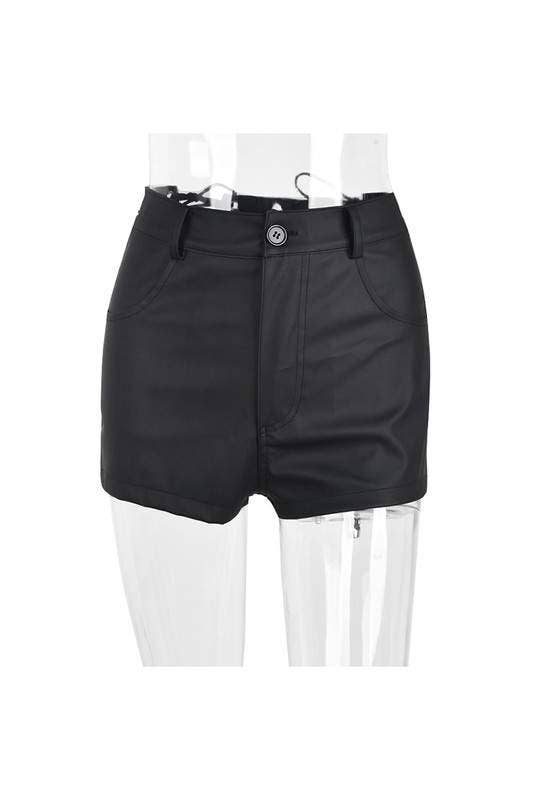 Lace up faux leather shorts