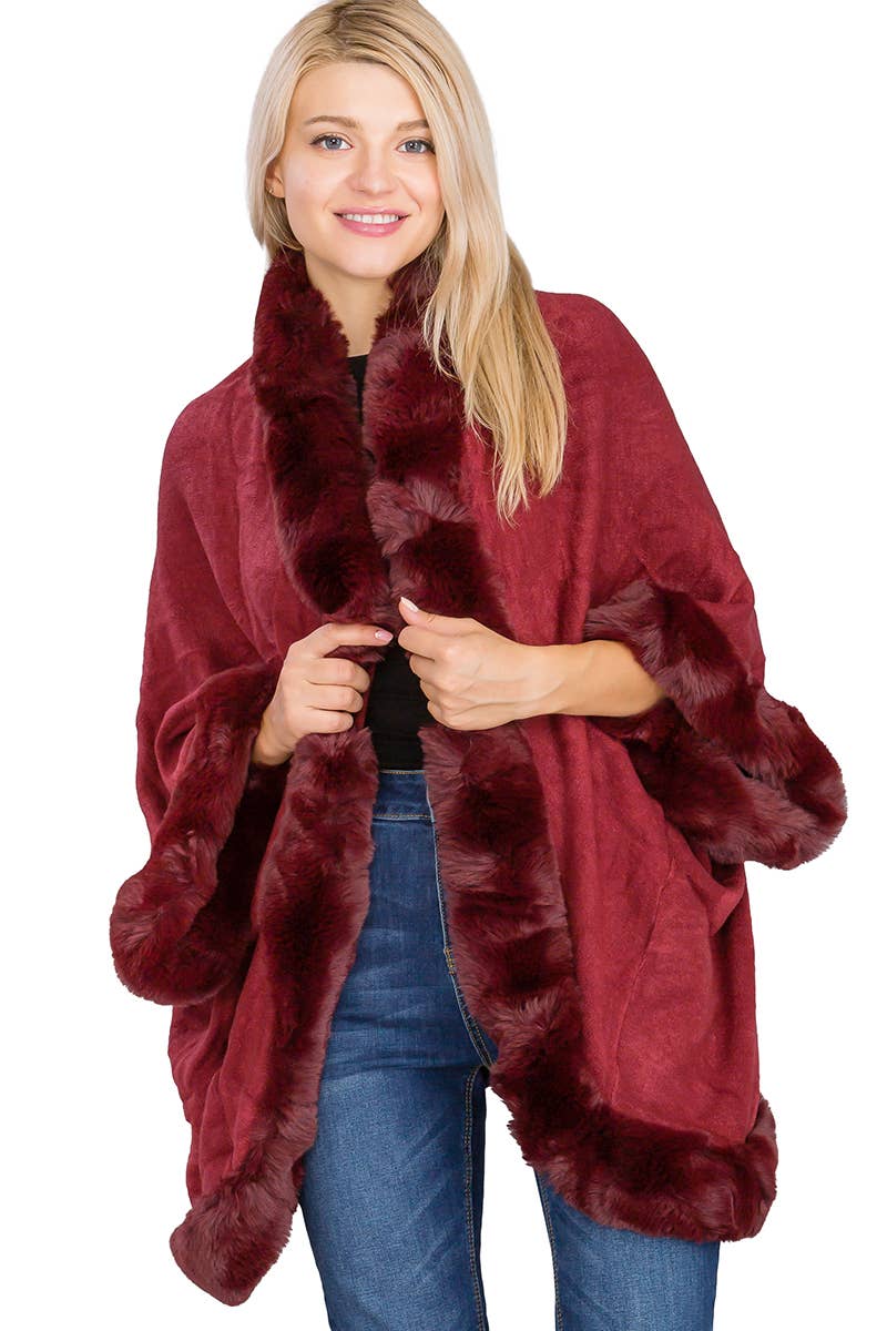 Luxury Faux Fur Lined Single Layered Shawl Poncho