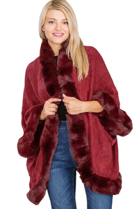 Luxury Faux Fur Lined Single Layered Shawl Poncho